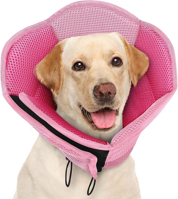 Dog Cone - Foldable Cone for Dogs After Surgery, Adjustable Comfy Cones to Stop Licking, Soft Dog Cone Collar for Large Dogs, Elizabethan Pet E-Collar for Wound Healing, Pink Large