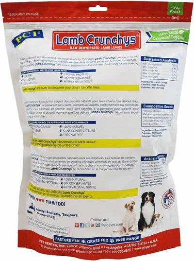 PCI Pet Center Inc Lamb Crunchys raw dehydrated Lamb Dog Treats, 16 oz Pack | Made in USA dog treats from single-ingredient lamb lung, for dogs of all ages - can be used for training or daily treats