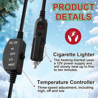 Tuanse 58 x 43 Inches 12 Volt Heated Car Blanket Plug in Portable Car Electric Blanket with Cigarette Lighter, Temperature Controller and Storage Bag for Rv Truck Traveling(Black,Gingerbread Man)