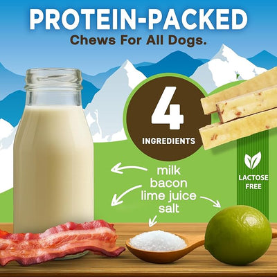 EcoKind Yak Cheese Himalayan Dog Chews, Yak Chews for Large Dogs, Long Lasting Bone for Aggressive Chewers, 4 Ingredients, Natural High Protein Treats, No Additives, Bacon, Large - 12+ Chews (3 lbs)