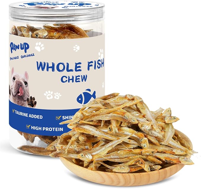 Dried Whole Fish Dog Treats, High Protein Omega-3 Snacks | Skin & Coat Health, Training Rewards for Small & Medium Dogs, Grain Free, 8 oz