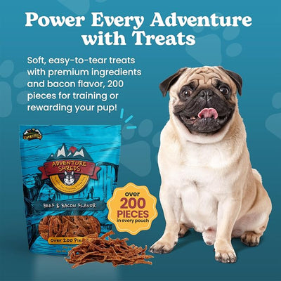 Adventure Shreds Beef & Bacon Dog Treats, Soft & Thin Dog Treats for Training & Rewards, Grain-Free Snacks for Pets of All Breeds and Ages - 2.5 Ounce Pouch