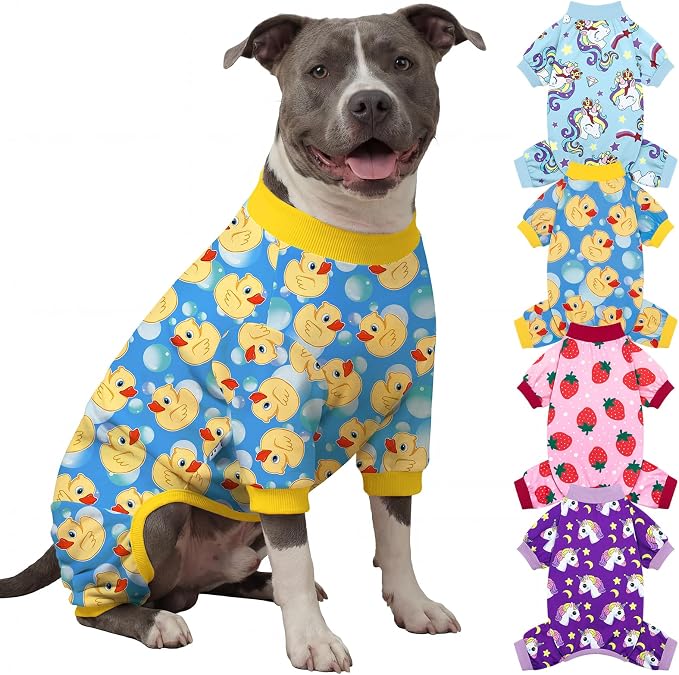 XPUDAC 4 Pieces Dog Pajamas for Large Dogs Pjs Clothes Puppy Onesies Outfits for Doggie Duck Shirts Sleeper for Pet Cats Jammies-7X-Large