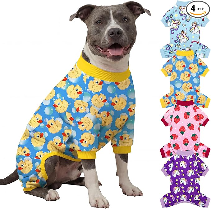 4 Pieces Dog Pajamas for Large Dogs Pjs Clothes Puppy Onesies Outfits for Doggie Duck Shirts Sleeper for Pet Cats Jammies-XXXL
