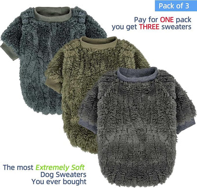 FabriCastle Dog Sweater, 3-Pack Dog Clothes & Coat, Pet Jacket for XXS XS Small Dogs Boy or Girl, Soft and Warm Cat Sweaters Doggy Apparel Costumes Christmas (Dark teal,Army green,Dark grey, XX-Small)