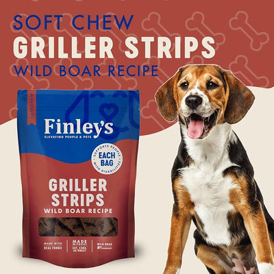 Finley's Wild Boar Griller Strips for Dogs, Jerky-Style Dog Treats with Real Ingredients for All Breeds and Sizes, 14.5oz, 1 Pack