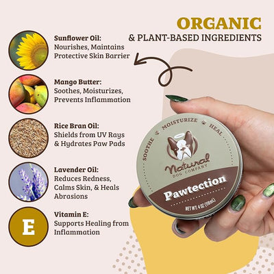 Natural Dog Company PawTection Dog Paw Wax, 2 oz Tin | Hot Pavement Protection, Sand, Asphalt & Trails, Waxy Barrier Balm, Non-Toxic & Lick Safe, Summer Walks, Hiking & Beach Days