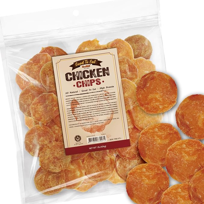 Dog Treats, Chicken Jerky for Dogs - Dog Training Treats; High-Protein, Gluten-Free, Hypoallergenic, Grain-Free, Chicken Chips, 1 lb