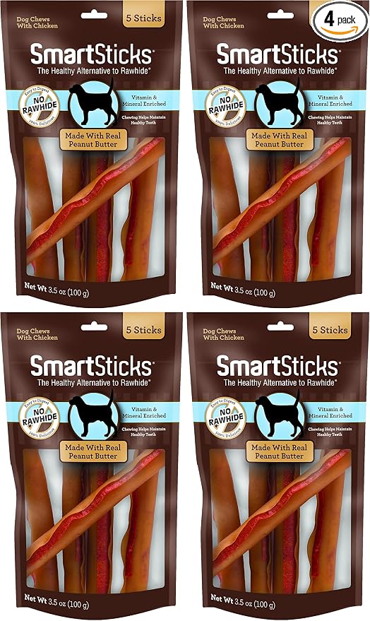 SmartBones SmartSticks, Treat Your Dog to a Rawhide-Free Chew Made with Real Meat and Vegetables (Pack of 4)