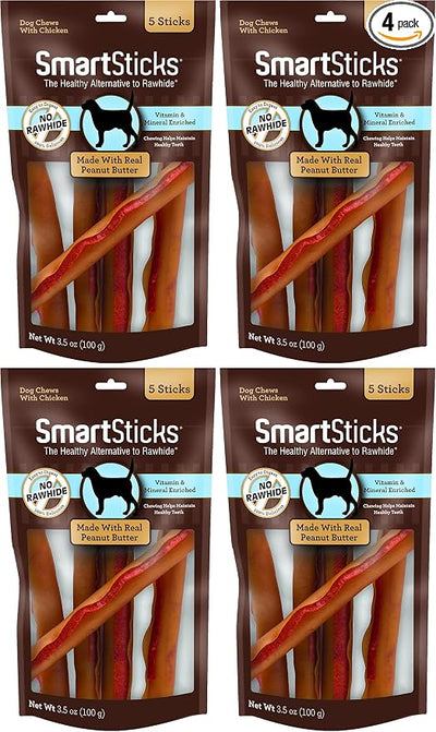 SmartBones SmartSticks, Treat Your Dog to a Rawhide-Free Chew Made with Real Meat and Vegetables (Pack of 4)