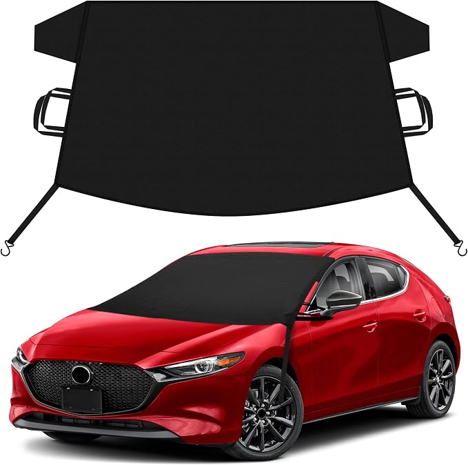 EcoNour Car Snow Cover Compatible for Mazda 3 | Windshield Cover for Ice and Snow with S-Hook Straps | Heavy-Duty 600D Oxford Winter Car Cover, Waterproof & Anti-Slip