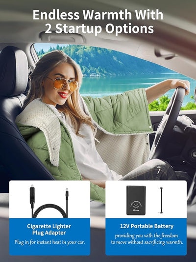 Battery Operated Heated Blanket Throw,Cordless Heated Shawl Poncho Hoodie | Portable&Wearable,Skin-Friendly,Multiple Power Options,Up to 158℉, for Outdoor Camping Stadium Picnics