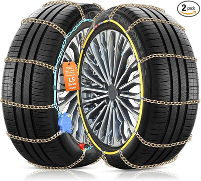 DEDC Auto Lock Snow Tire Chains, 50s Quick Easy, Enhanced Manganese Steel Alloy Endurance Life 650 Mi, Icy and Snowy Road Tire Traction for Car SUV 235 245 255 265 275 Set of 2 (LS1521)