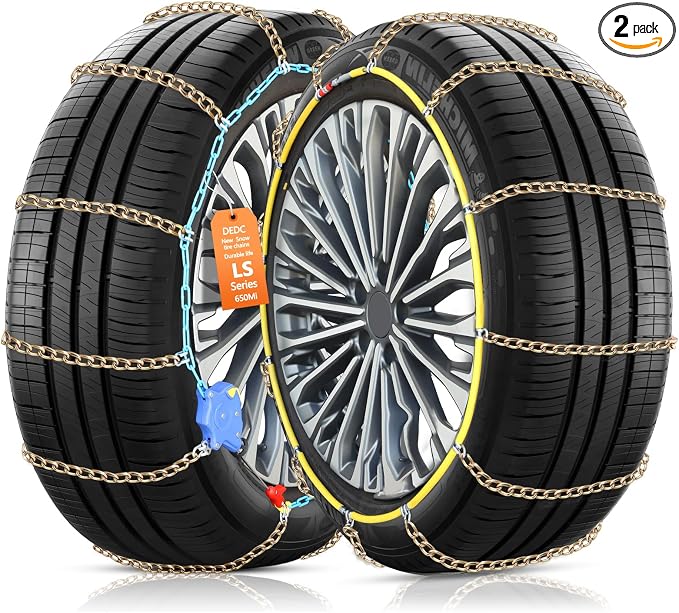 DEDC Auto Lock Snow Tire Chains,50s Quick Easy,Enhanced Manganese Steel Alloy,Endurance Life 650 Mi for Car SUV and Pickup Truck 245 255 265 275 295 315 Set of 2 (LS1619)