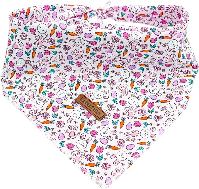 Lionheart Glory Easter Bandana Kerchief - Washable Soft Comfortable Scarf, Square Adjustable for Girl or Boy - Easter Eggs Rabbits Design for Medium Large Dogs