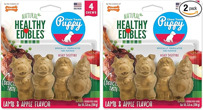Healthy Edibles Natural Puppy Chews Long Lasting Treats for Puppies, Lamb & Apple Flavor, Small/Regular (4 Count) (Pack of 2)