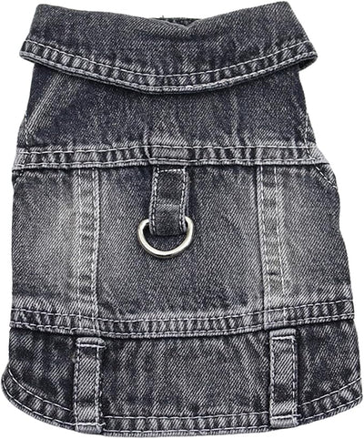 Puppy Clothes for Small Dogs Boy,Classic Western Denim Dog Coat,Dog Jeans Jacket with Leash D-Ring,Pet Cat Costumes,Cooling Harness Vest for Walking (Black, X-Large)