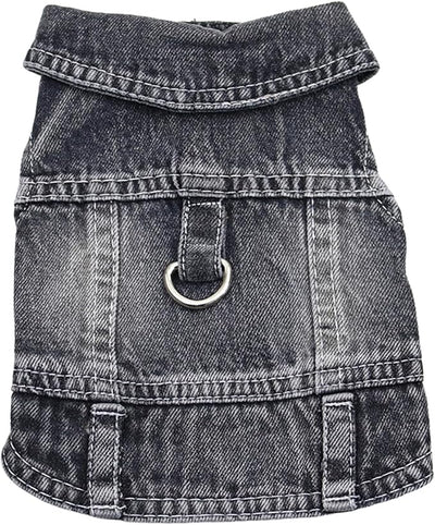 Puppy Clothes for Small Dogs Boy,Classic Western Denim Dog Coat,Dog Jeans Jacket with Leash D-Ring,Pet Cat Costumes,Cooling Harness Vest for Walking (Black, Large)