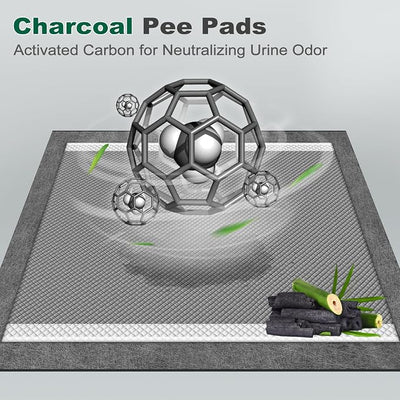 MIZOK Pee Pads for Dogs Charcoal, 28x30in Large Wee Wee Pads for Dogs, Superior Odor Protection, Super Absorbent & Leak-Proof, Puppy Pads with Adhesive Tabs, Thick & Heavy (50 Count)