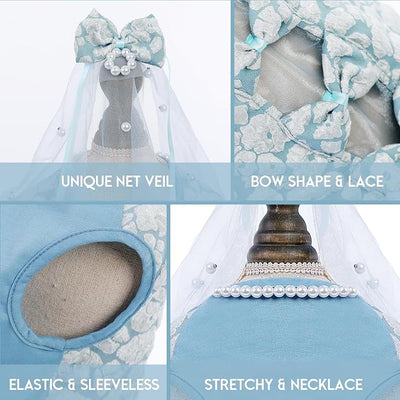 ASENKU Dog Dress, Dog Wedding Dress, Pet Lace Princess Dress with Bows for Wedding Birthday Party, Puppy Formal Apparel with Pearl Necklace for Small Medium Dogs (Blue, Medium)