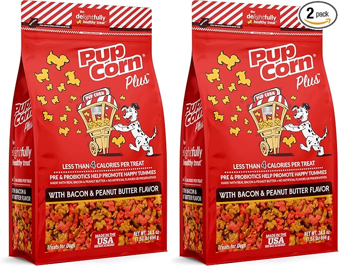 Puffed Dog Treats with Prebiotics and Probiotics - Bacon & Peanut Butter (24oz) - Made in USA (Pack of 2)