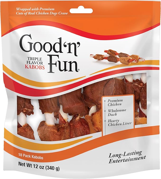 Good n' Fun Kabobs Long-Lasting Dog Treat, With Real Proteins, Beef Hide and Premium Chicken, Supports Dental Health, Mental Stimulation, 12 oz