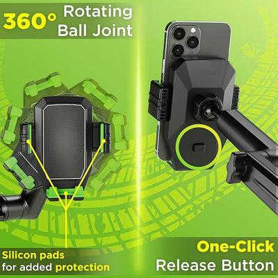 Cell Phone Mount for Truck Phone Holder for Truck Drivers - Heavy Duty Suction Cup, iPhone Holder for Dashboard Window 16.9 inch Long, for iPhone & Samsung, Commercial Trucker, Green