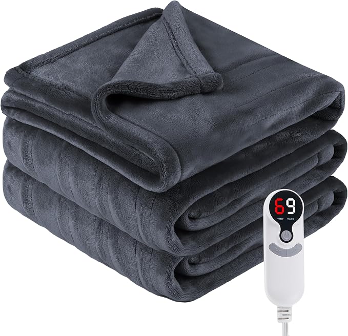 Eydna Electric Heated Blanket Twin Size 62"x84", Fast Heating Throw, Soft Plush Microplush for Bed & Couch, 1-10Hs Auto Off & 9 Heating Levels, Machine Washable, Gifts for Grandma & Family-Dark Gray