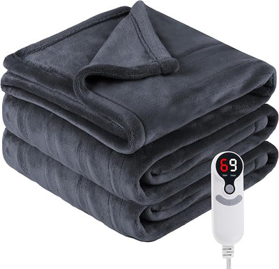 Eydna Electric Heated Blanket Twin Size 62"x84", Fast Heating Throw, Soft Plush Microplush for Bed & Couch, 1-10Hs Auto Off & 9 Heating Levels, Machine Washable, Gifts for Grandma & Family-Dark Gray