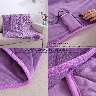 40"x55" Cordless Heated Blanket, Portable Heated Blanket Battery Operated, Cozy Soft Wearable Heated Shawl, 3 Heat Settings, Auto-Off, Machine Washable(Purple,Shawl)