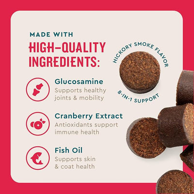 VetIQ Multivitamin Supplement for Dogs, Supports Active Brain Function, Immune System, and Digestive System, Hickory Smoke Flavored Dog Multivitamin, Made in The USA, 90 Count