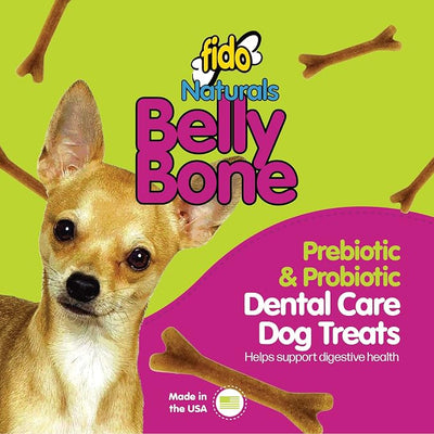 Fido Belly Bones for Dogs, Mini - 21 Count - Yogurt-Flavor Dental Treats for Small Dogs - Plaque & Tartar Control for Fresh Breath - Digestive Support - Made in USA