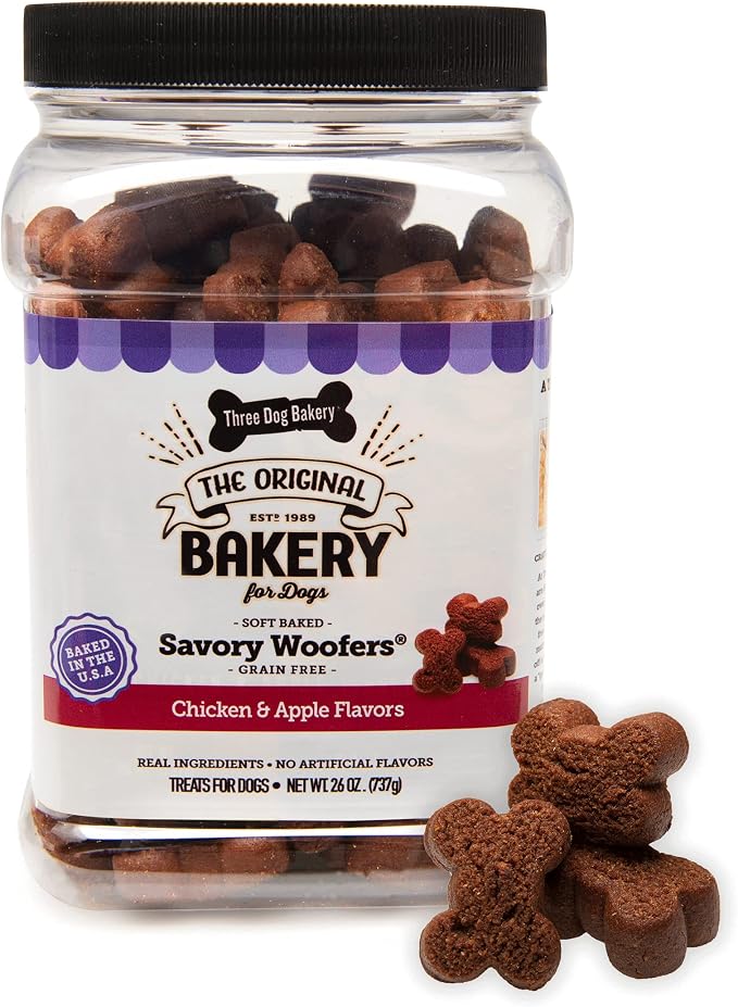 Soft Baked Grain Free Meaty Woofers, Chicken and Apple Flavor, Premium Treats for Dogs, Brown, 1.62 Pound (Pack of 1)