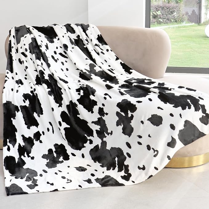 Twin Size Blanket, Black and White, 60x80 inches | Warm Cozy Soft Fuzzy Fleece, For Bed Couch Travel Camping, All Season Home Room Decor