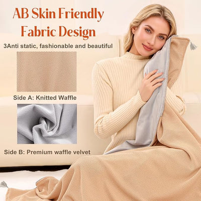 USB Portable Heated Electric Blanket - Cordless Heated Throw Blanket for Outdoor with 3 Heating Levels-Wearable Shawl for Travel,Camping,Bed-Winter Gifts for Women(Battery Not Included) (Milky White)