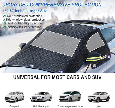 Universal Winter Magnetic Car Windshield Cover for Ice and Snow Prevention - Automotive Protector Featuring Side Window & Rearview Mirror Shields, Suitable for Most Sedans and SUVs
