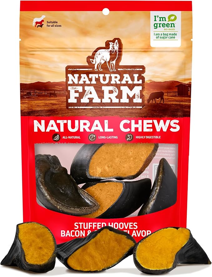 Bacon & Cheese Flavor Filled Cow Hooves for Dogs (4-Pack), Long-Lasting Natural Hoof Beef Bone Treats, Best for Small, Medium & Large Dogs