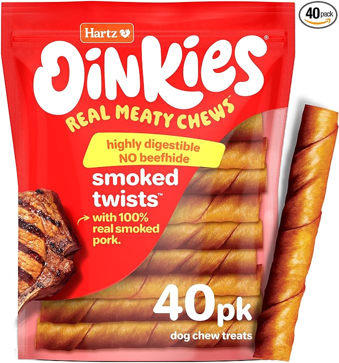 Oinkies Porkalicious Smoked Pig Skin Twists Dog Treats, 40 Count