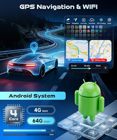 Rimoody 4G+64G Android 15 Car Stereo for Toyota Yaris 2007-2014 with Wireless Carplay Android Auto, 9'' in-Cell Screen Head Unit with GPS/Bluetooth 5.0/FM RDS/EQ/5G-WiFi Mirror Link Backup Camera SWC