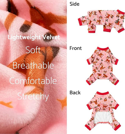 Fitwarm Christmas Reindeer Dog Pajamas, Christmas Clothes for Small Dogs Girl, Holiday Pet Outfit, Pink, Red, XS