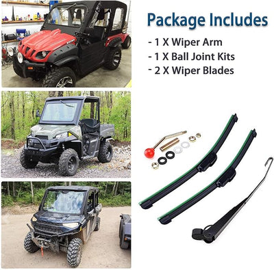 Xislet 2 Pack UTV Windshield Wiper Kit Hand Operated UTV Wiper Kit Compatible with Polaris Ranger RZR Can Am Kawasaki Honda Pioneer Golf Cart Windshield Washer Wiper - Instruction Included