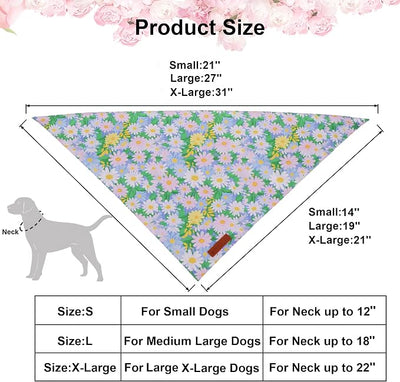 ADOGGYGO Floral Dog Bandanas, Spring Summer Daisy Pet Scarf, Premium Fabric, Purple Pink Flower Bandanas for Small Dogs (Small)