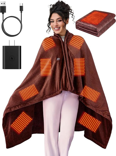 Portable Cordless Heated Blanket, Wearable Electric Blanket with, (Battery Not Included)，USB Heated Shawl