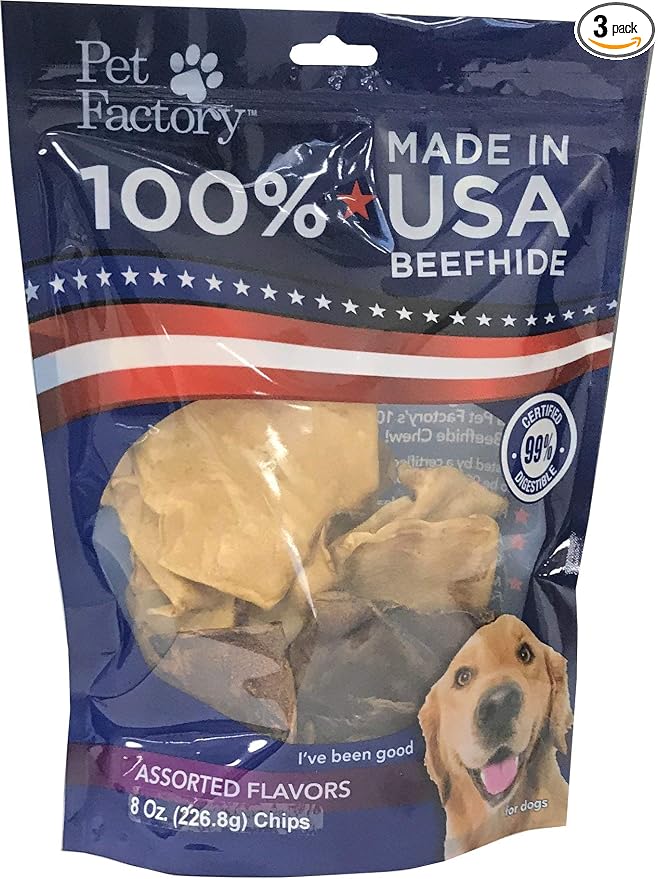 100% Made in USA Beefhide Chips Dog Chew Treats - Beef & Chicken Flavor, 8 oz