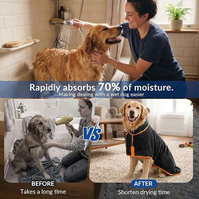Bienbee Dog Bathrobe, Quick Drying Super Absorbent Pet Robes for Small Medium Large Dogs, Drying Coat for After Bath & Swim, Warm & Cozy Dogs Towels, Dog Puppy Bath Supplies, Black XXL