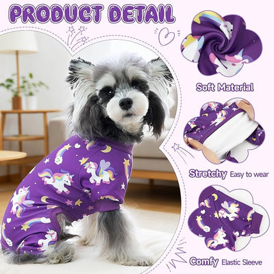XPUDAC 4 Pack Dog Pajamas Cute Soft Dog Clothes for Small Medium Dogs Boy Girl Stretchy Pjs Jammies Outfit Puppy Onesies, Small