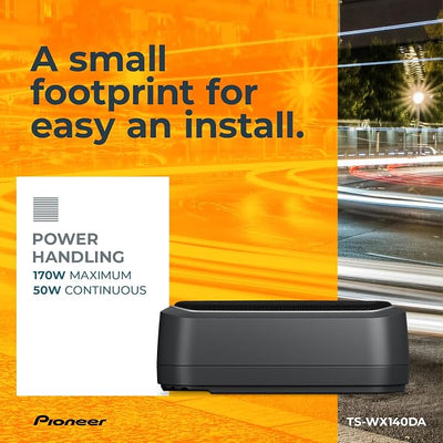 Pioneer TS-WX140DA 8” x 5-1/4” Compact Active Subwoofer with Built in Amplifier, 170 Watts Max Power, EV Optimized Sub, 3 Listening Modes – Deep, Dynamic and Natural for Enhanced Car Audio