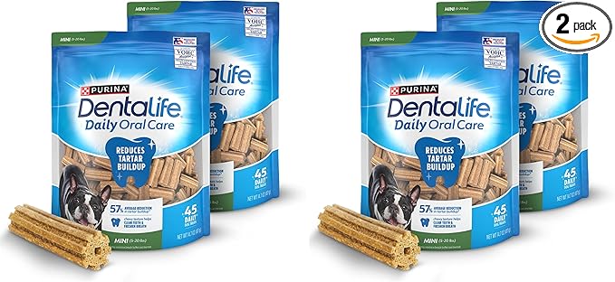 Daily Oral Care Dog Treats for Small Dogs 5-20 lbs.,Chewy Dental Treat to Freshen Breath and Fight Tartar,Chicken Flavor,14.7 oz. Each,45 Chews each/90 Chews-45 ct. Pouch,(Pack of 2)