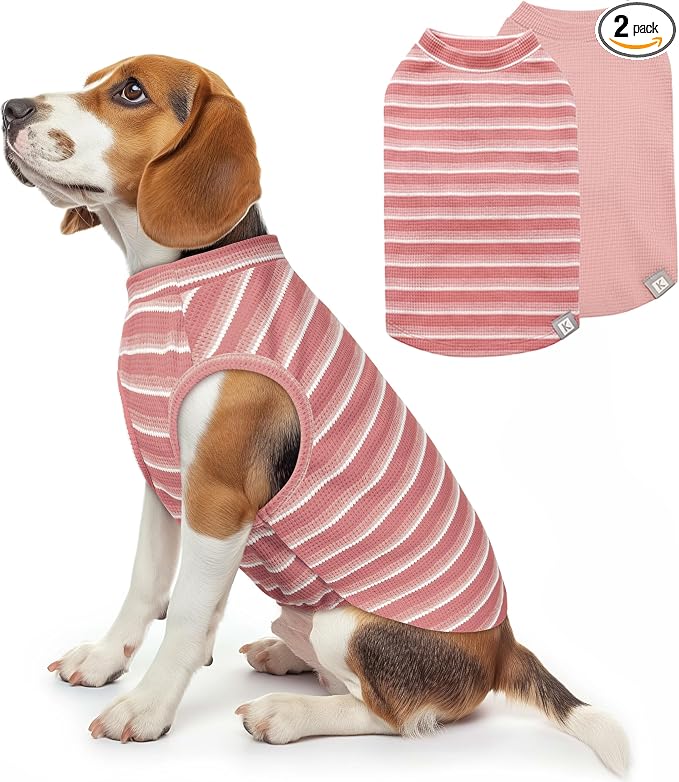2Pack Waffle Dog Shirts, Lightweight Sleeveless Dog T Shirts for Medium Large Dogs Girl, Breathable Pet Vest Comfort Tank Top Soft Dogs Clothes for Daily Wear, Pink+Striped, 2XL