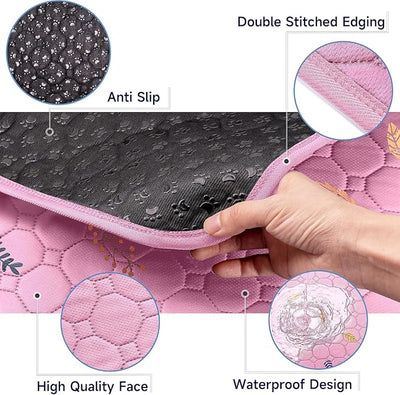 Sunheir Washable Pee Pads for Small Pet 5-Pack, Reusable Pet Training Pads Absorbent & Leak-Free, Waterproof Pee Pads for Dog Cat Rabbit Guinea Pig Hamster, Whelping Pad (Leaves - Pink, 12x12)